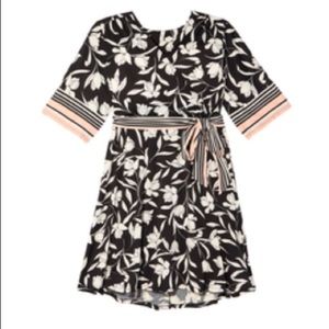 Floral Knit Faux Wrap Dress